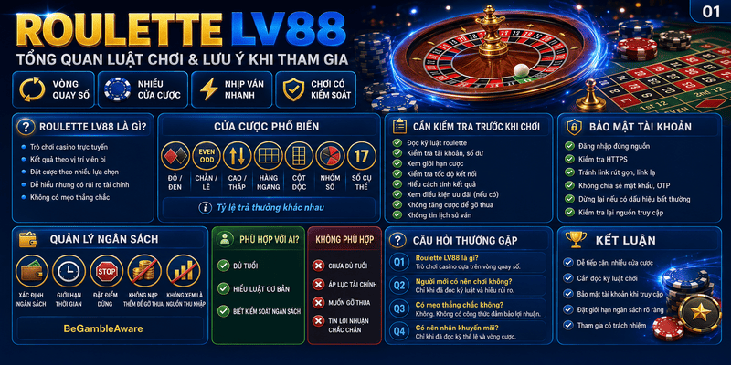 Roulette LV88 – Tổng Quan Luật Chơi Và Lưu Ý Khi Tham Gia